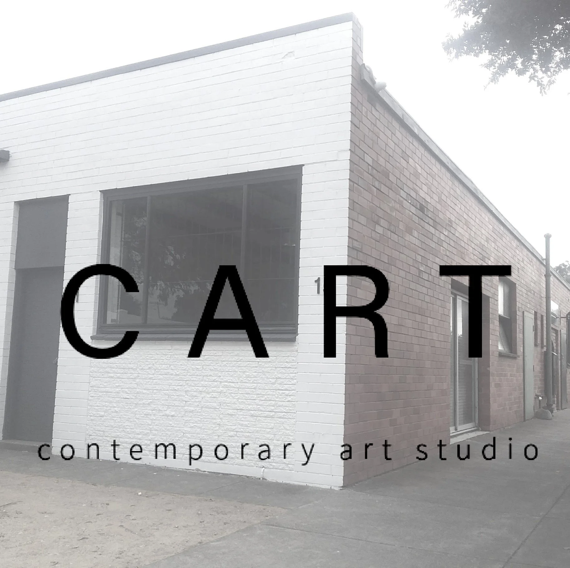 Exterior of a contemporary art studio with "CART" text overlay.