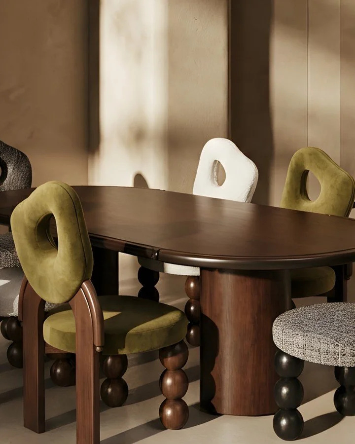 Sculptural lines, timeless character.

For this dining space by @hubaconcept, we wanted to highlight the Ciel and Pany chairs. 
Paired with the sculptural Ciel table and its rich dark wood texture, the collection brings warmth, depth and refined Fren