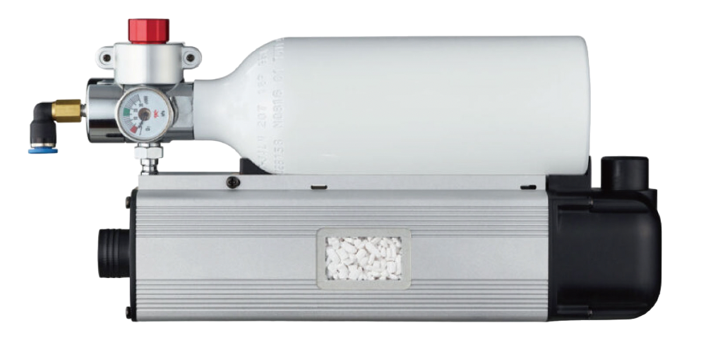 Compressed air unit with tank and pressure gauge