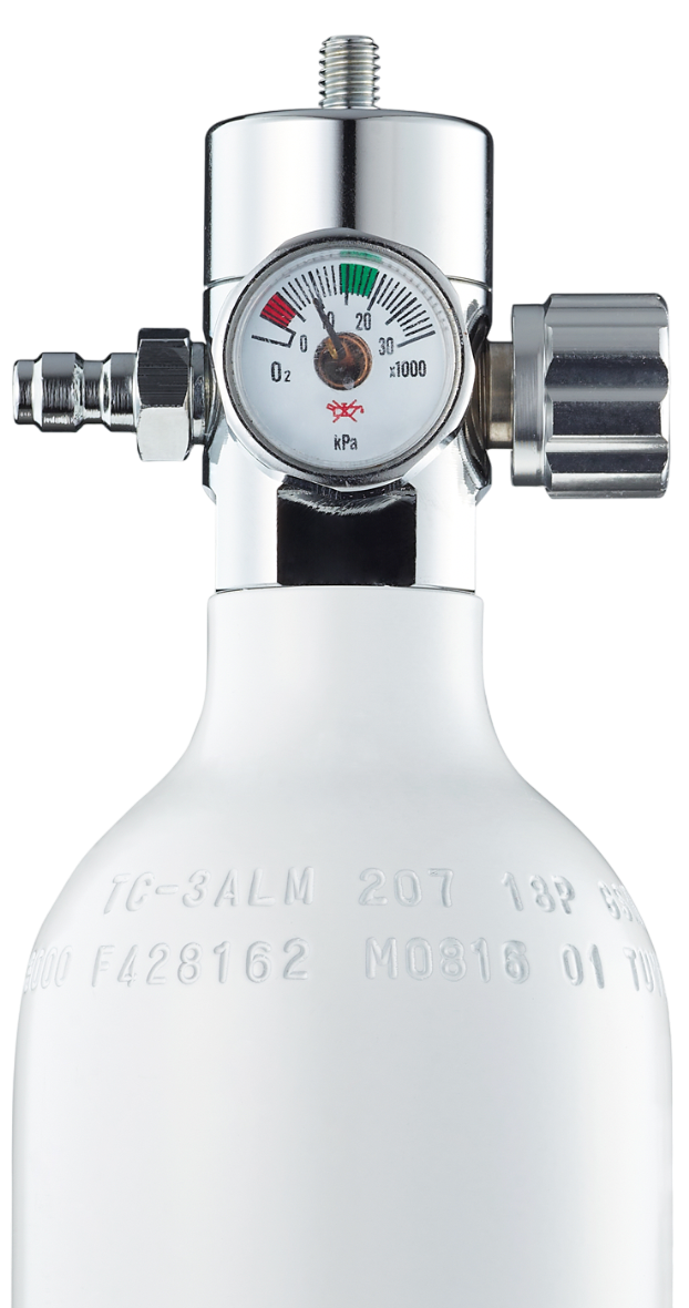 Oxygen cylinder with pressure regulator and gauge