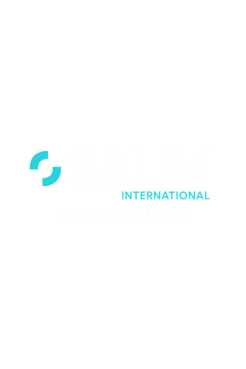 Logo of Salix International with tagline 'Breathing with you' on a black background.
