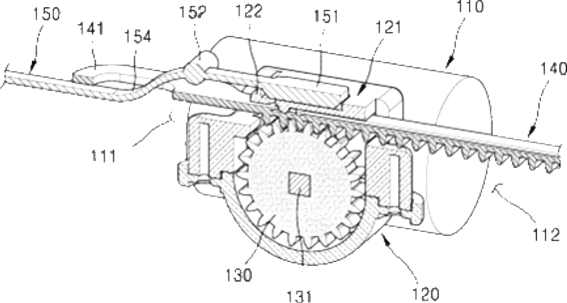 Technical diagram of a mechanical gear and cable system with labeled components.