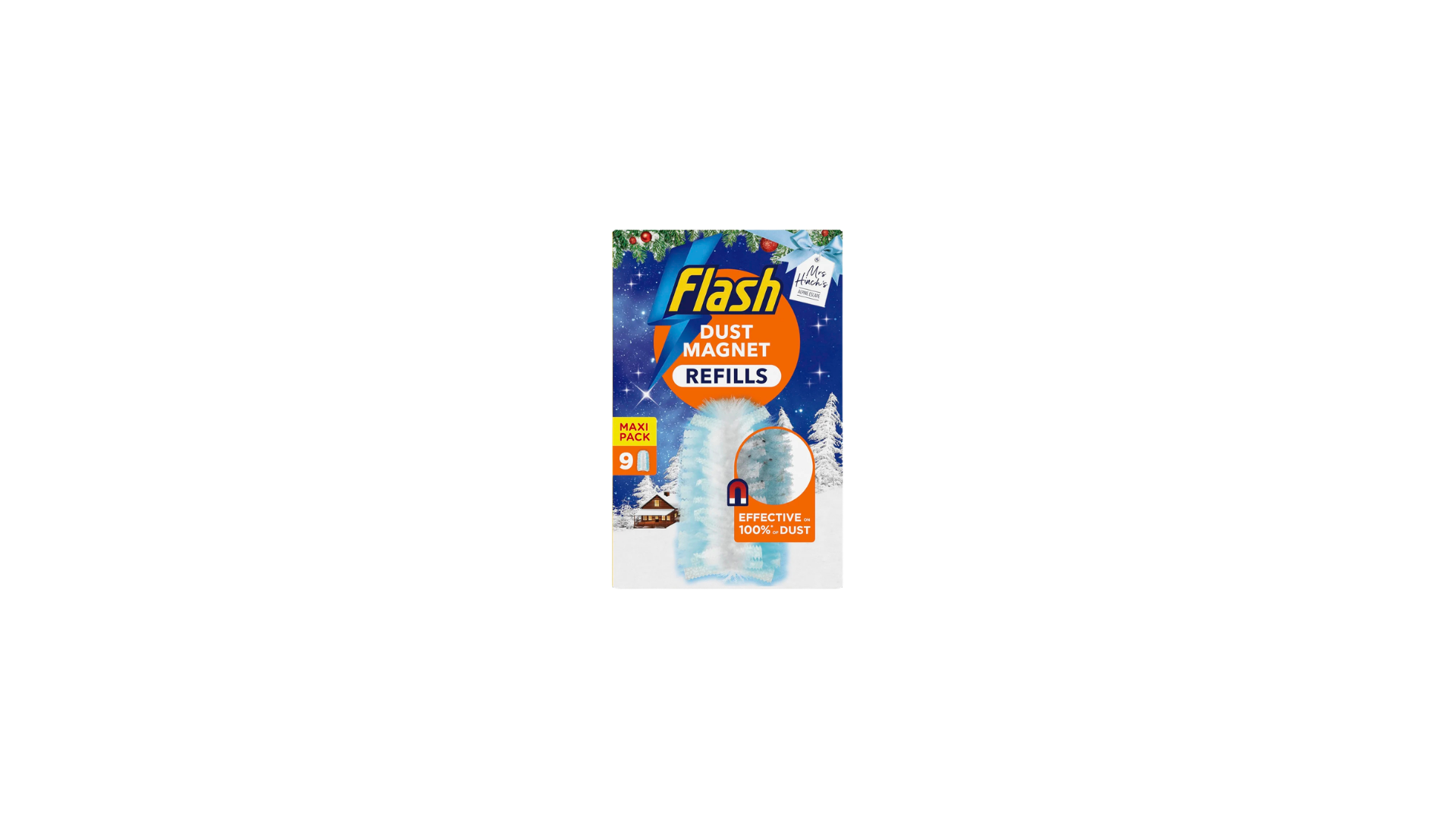 Flash Dust Magnet Mrs Hinch's Winter Edition Alpine Escape Duster 9 Refills, Traps & Locks Up Dust, White, Light Blue