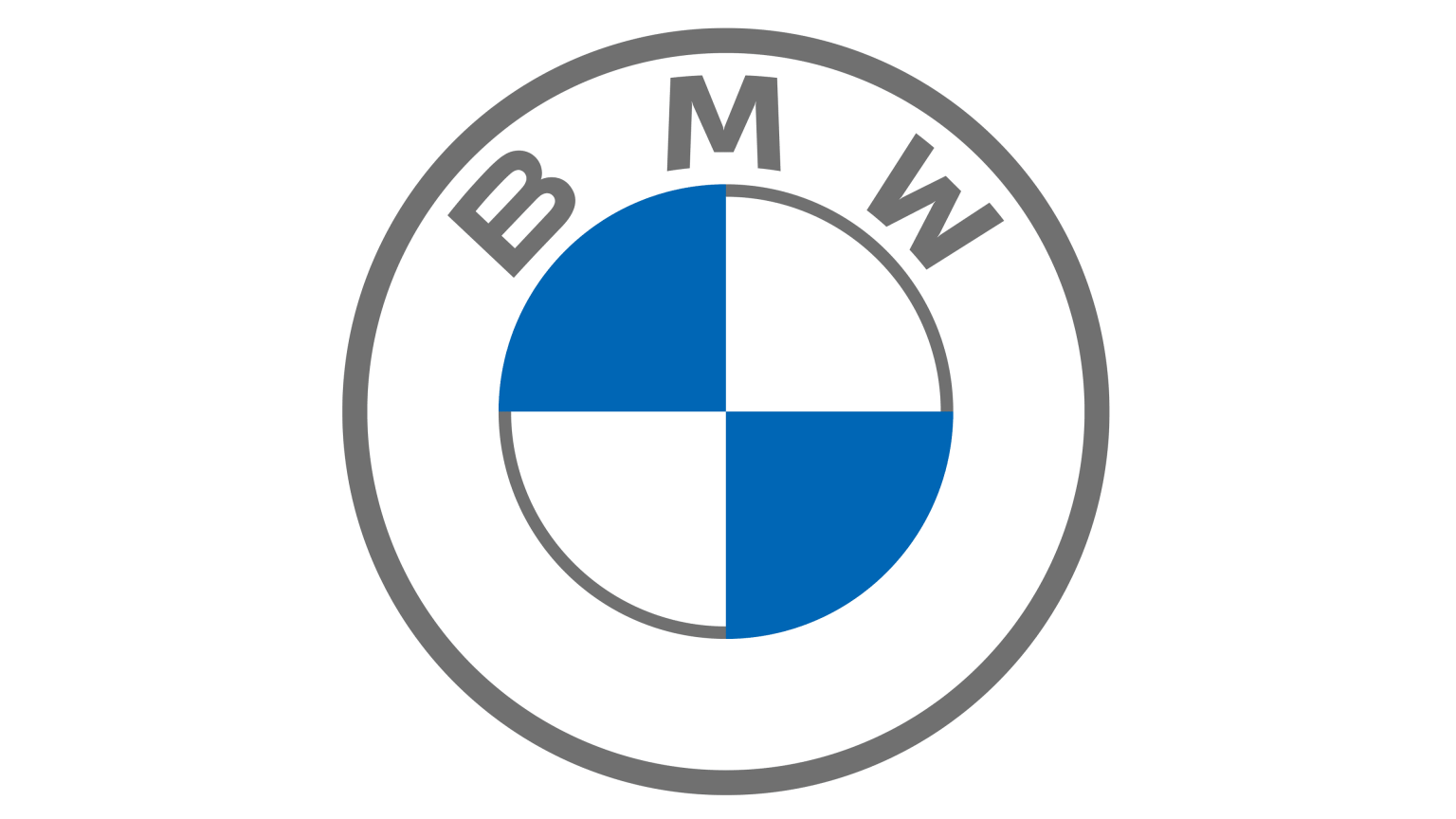 BMW logo with a silver outer ring, black background, and blue and black quadrants inside.