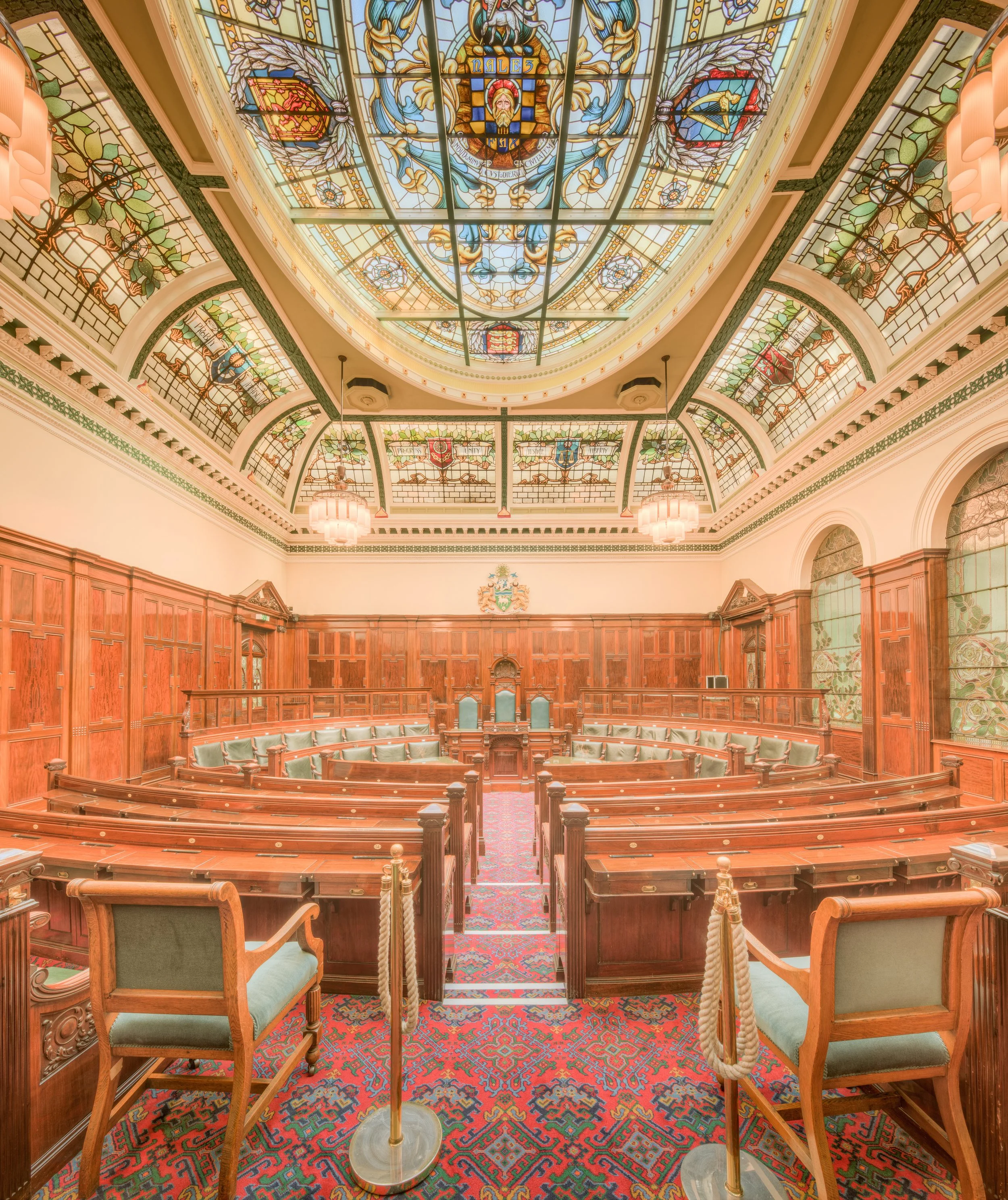 Halifax Town Hall - Council Chamber, Halifax, England, UK.