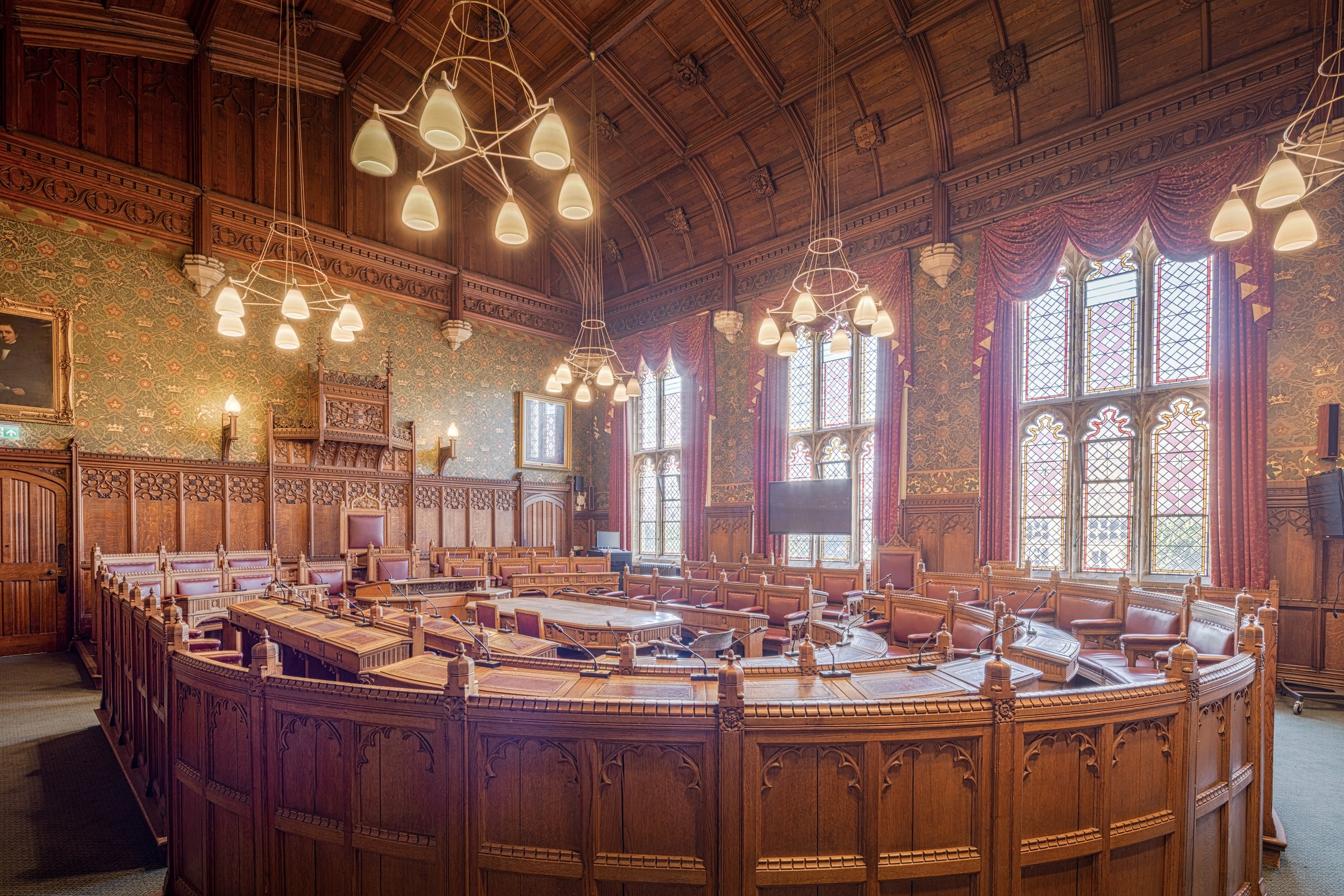 York Guildhall - Council Chambers, York, England, UK.