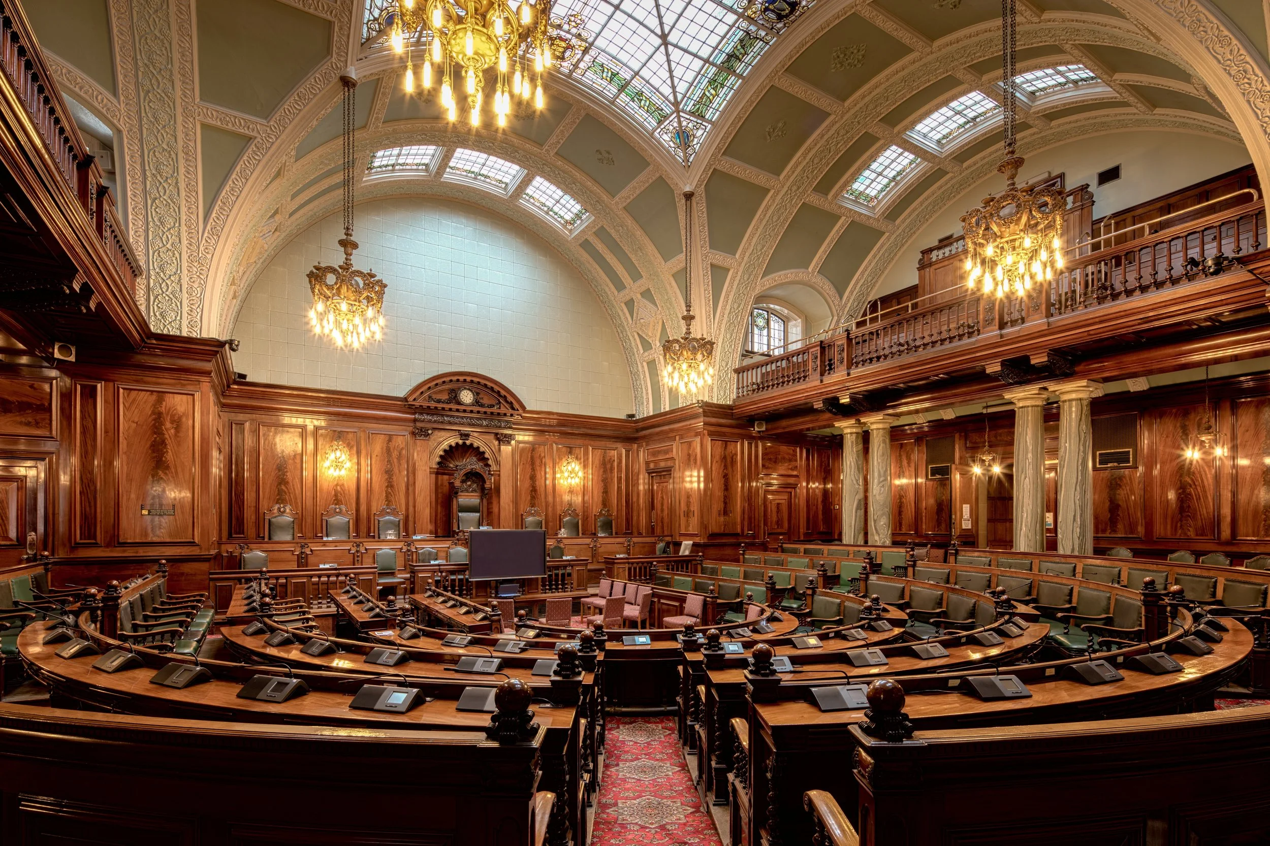 Bradford City Hall - Council Chamber, Bradford, England, UK.
