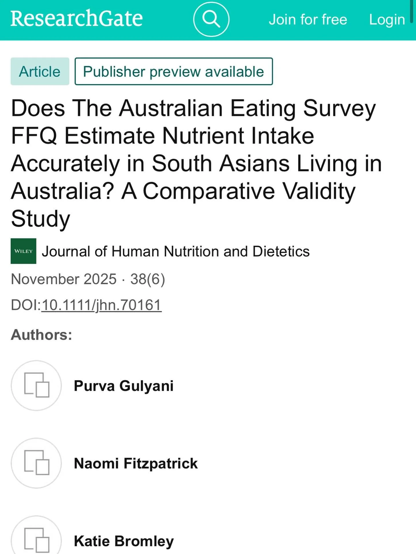 A huge thank you to Purva @dietyumm for letting me be part of her brand new published journal article, &ldquo;Does the Australian Eating Survey FFQ Estimate Nutrient Intake Accurately in South Asians Living in Australia?&rdquo;

It was such a great e