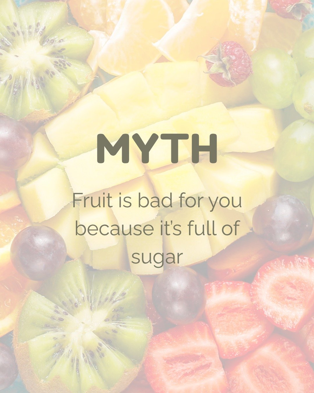 MYTH vs FACT: Fruit is bad for you because it&rsquo;s full of sugar.

Nope; fruit comes packed with fibre, antioxidants, vitamins, and water, everything your body needs to process that sugar in a balanced, healthy way.
#healthyeating #healthylifestyl
