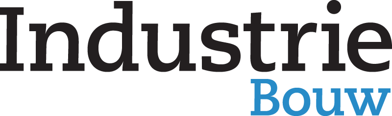 Text reading 'Industrie Bouw' with 'Industrie' in large gray letters and 'Bouw' in smaller blue letters.