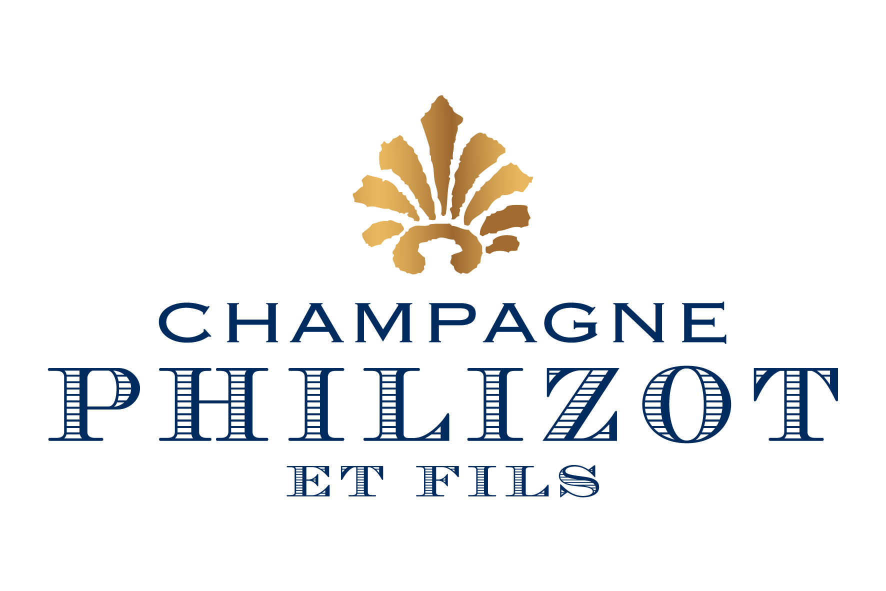 Logo de Champagne Philippe et Fils avec un symbole doré et le texte bleu 'Champagne Philippe et Fils'