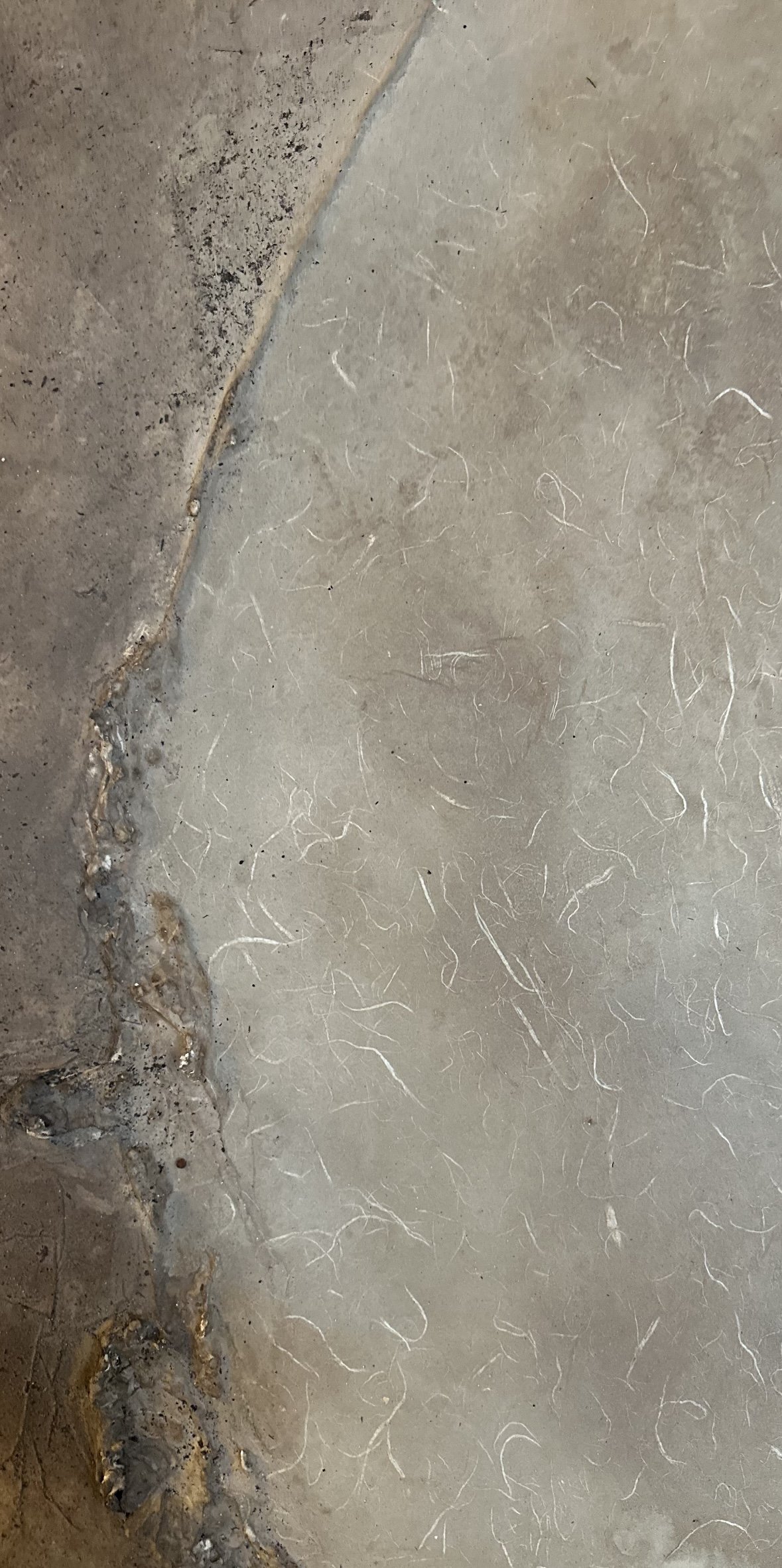 Nahaufnahme eines Kunstwerkes, die Oberfläche erinnernt an Pergament, und wirkt verwurzelt