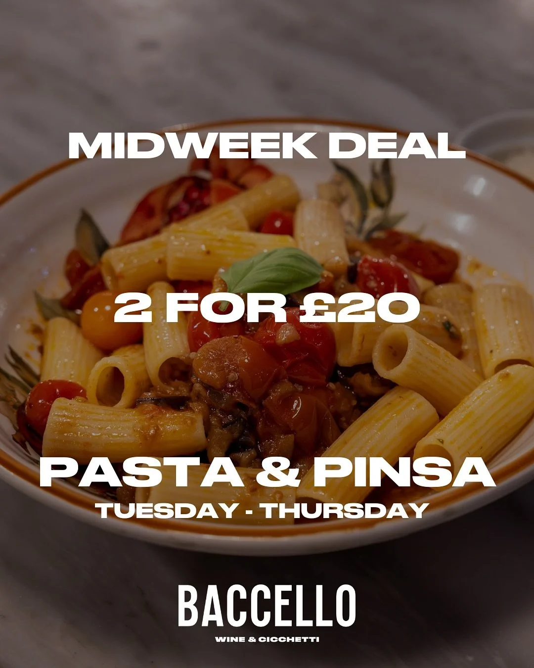 🍝 Midweek made for moments like this.
Any 2 pinsa or pasta dishes for &pound;20 &mdash; Tuesday to Thursday.
Or settle in with your favourite pinsa or pasta and a small glass of wine for &pound;18.

Perfect for cosy autumn date nights and midweek ca