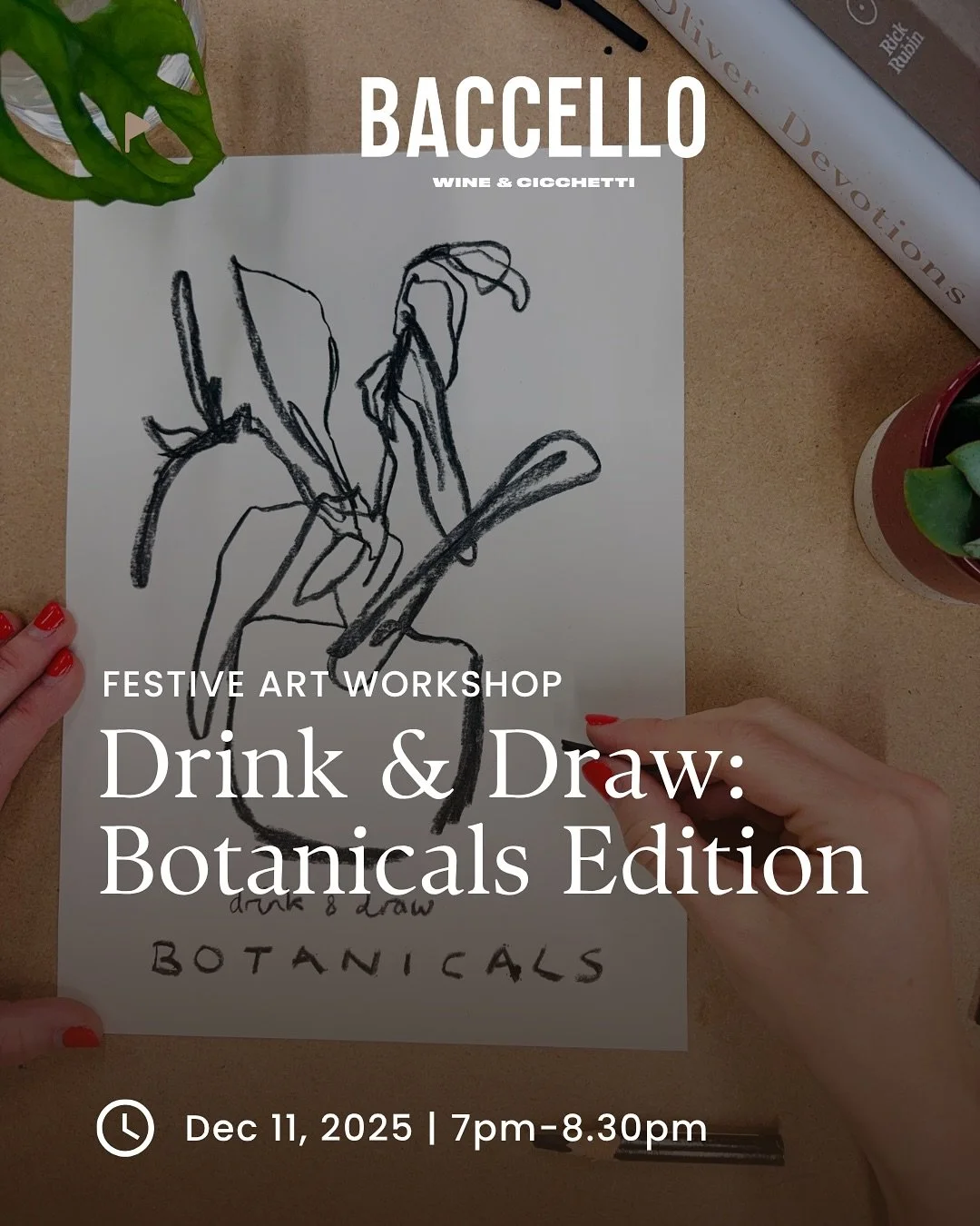 ✨ Drink &amp; Draw: Festive Art Workshop ✨ 

🌿Botanicals Edition🌿

Grab a pencil, a glass of fizz, and join local artist Jenny Tarr for a relaxed evening of botanical drawing at Baccello, Christchurch. 🌿🎨

No experience needed &ndash; just come f