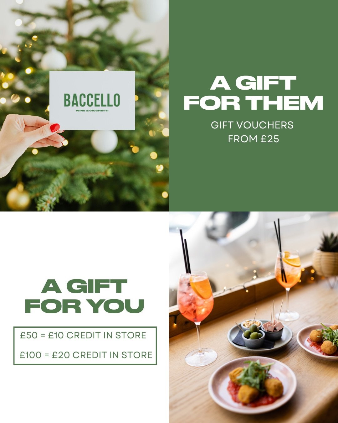 🎁 BLACK FRIDAY AT BACCELLO 🎁

Buy a gift for them&hellip; get a little treat for yourself. Now that&rsquo;s our kind of Christmas gifting. ✨

This festive season, when you buy Baccello gift vouchers, we&rsquo;ll give you bonus credit to enjoy in-st