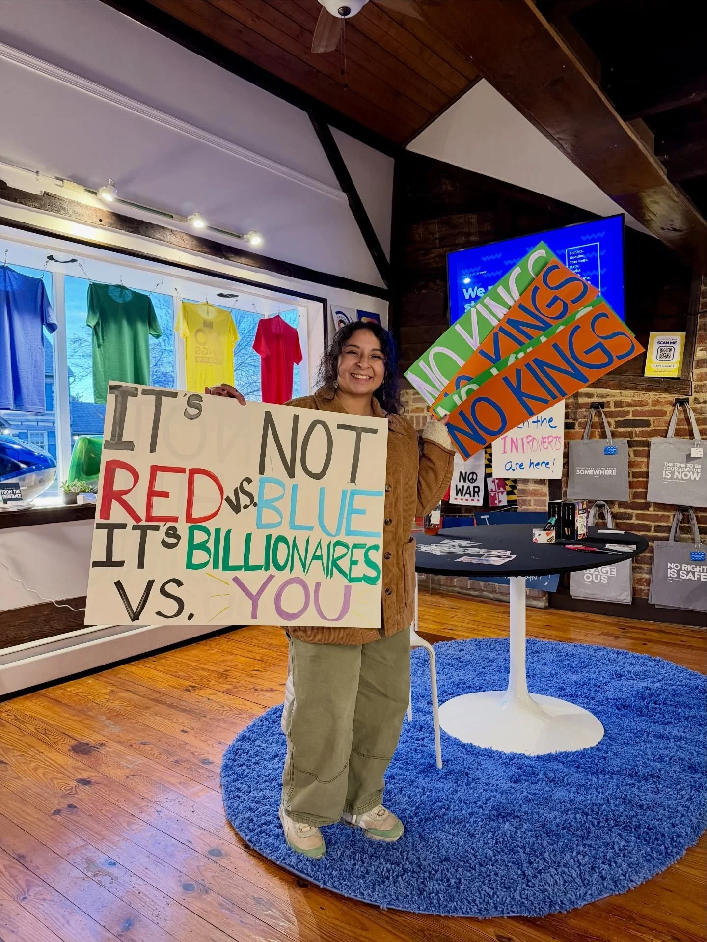 Yesterday was our first of what we hope will be MANY gatherings hosted in our new @wavelength.wear HQ in Downtown Frederick.

Folks came with creativity and energy to make signs for today&rsquo;s No Kings rally, but we think what they *really* came f