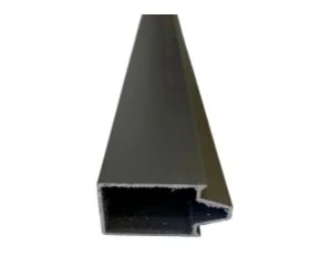 Close-up of a black plastic or rubber edge trim or weatherstrip with a hollow, angled profile.