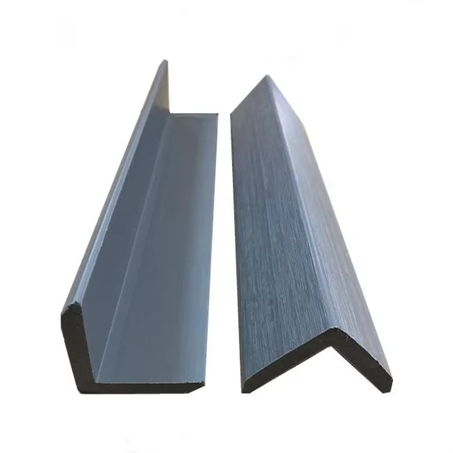 Two L-shaped metal brackets, one dark and one light, isolated on a white background.