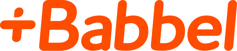 The image shows the logo of Babbel, a language learning platform, with the word 'Babbel' in bold orange text.