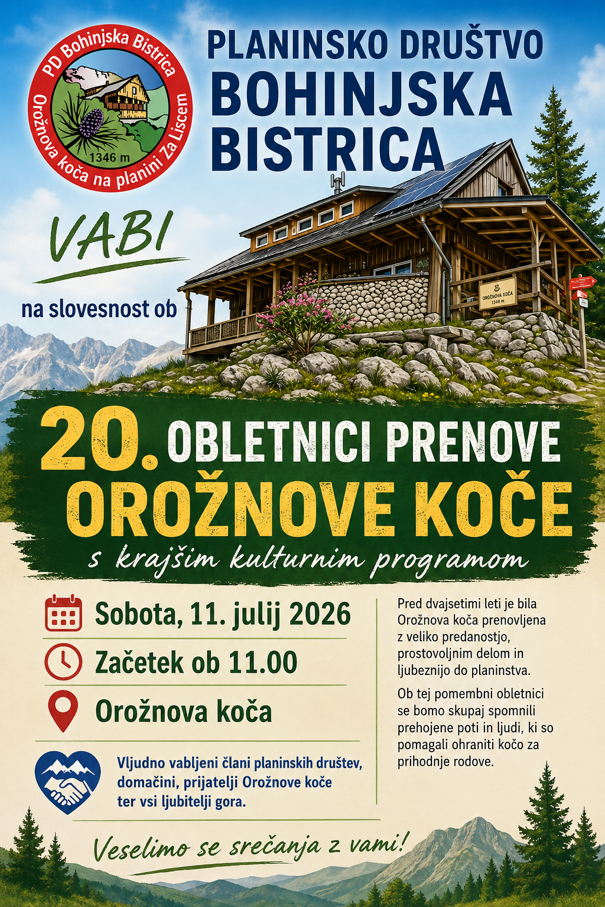 20. obletnica prenove Orožnove koče - 11.julij