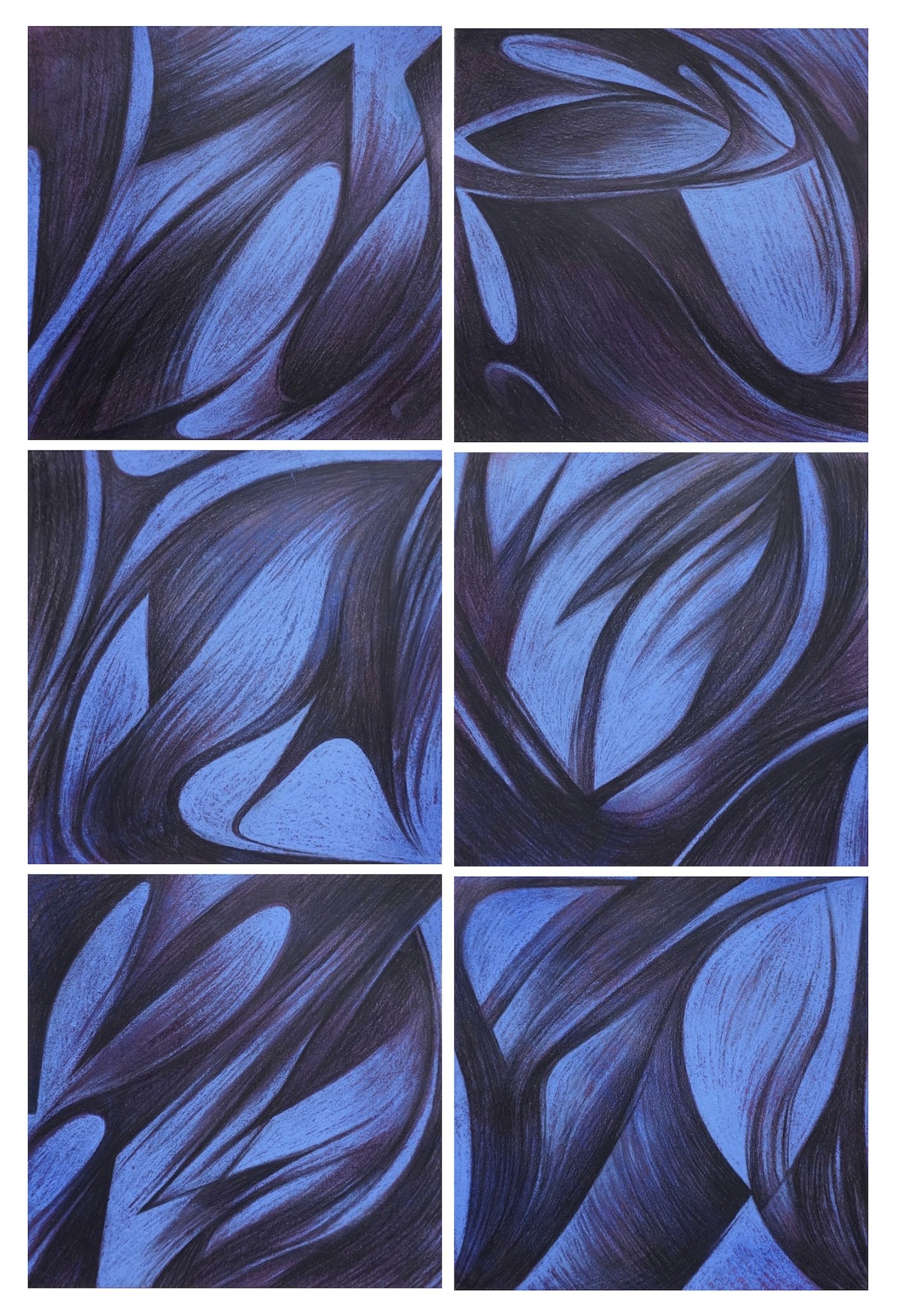 Nighttide I,II,III, IV,V, VI, Charcoal and pastel on paper, 11 x 11 inches each, 2022