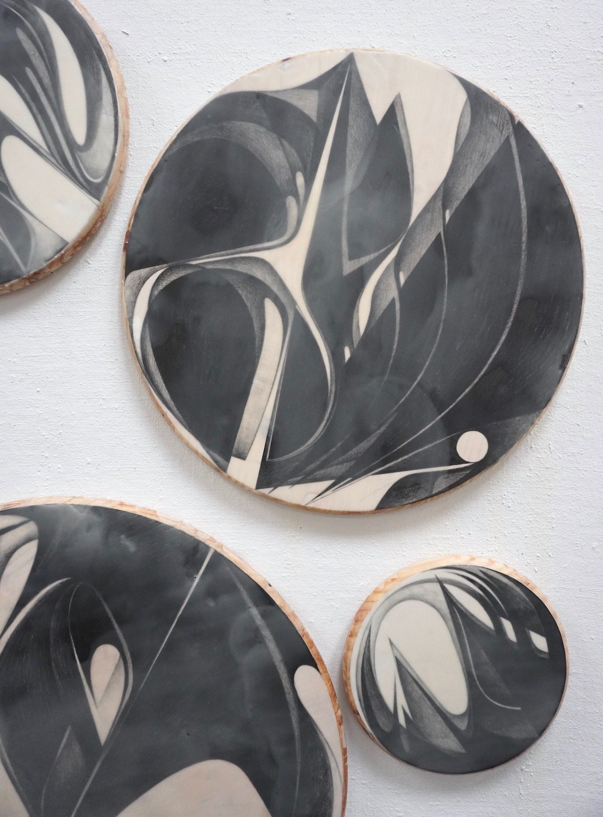 Within Nature (Series), Graphite on paper mounted on panel with encaustic medium,
Various sizes, 2023-present