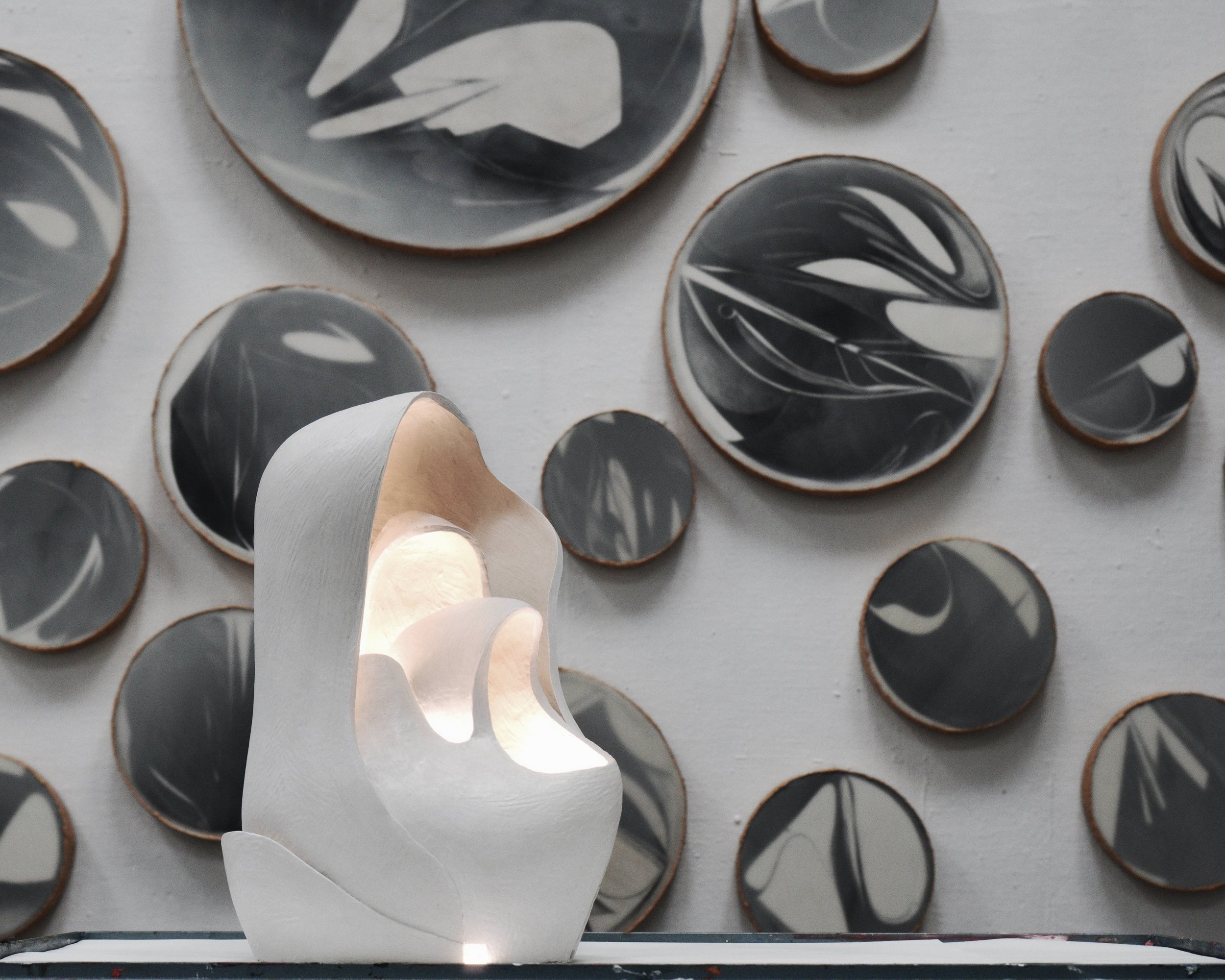 Sculpture work on display in the artist's studio