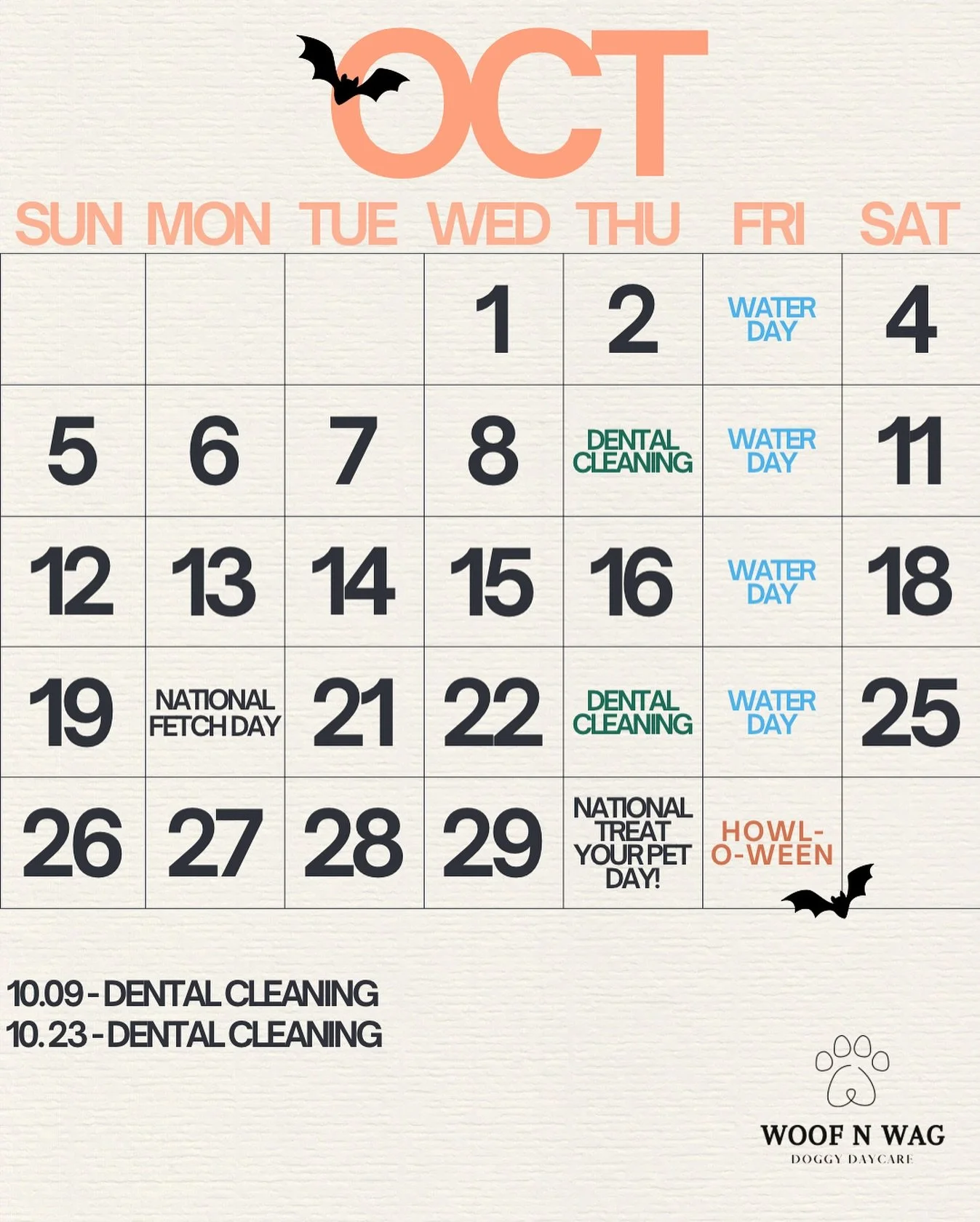 October&rsquo;s all about splashes, smiles &amp; spooky tails. See what&rsquo;s happening this month at Woof N Wag 🐾 👻🦇🎃

#doggydaycare #dogsofinstagram #woofnwagmiami #miamidogs #dogevents