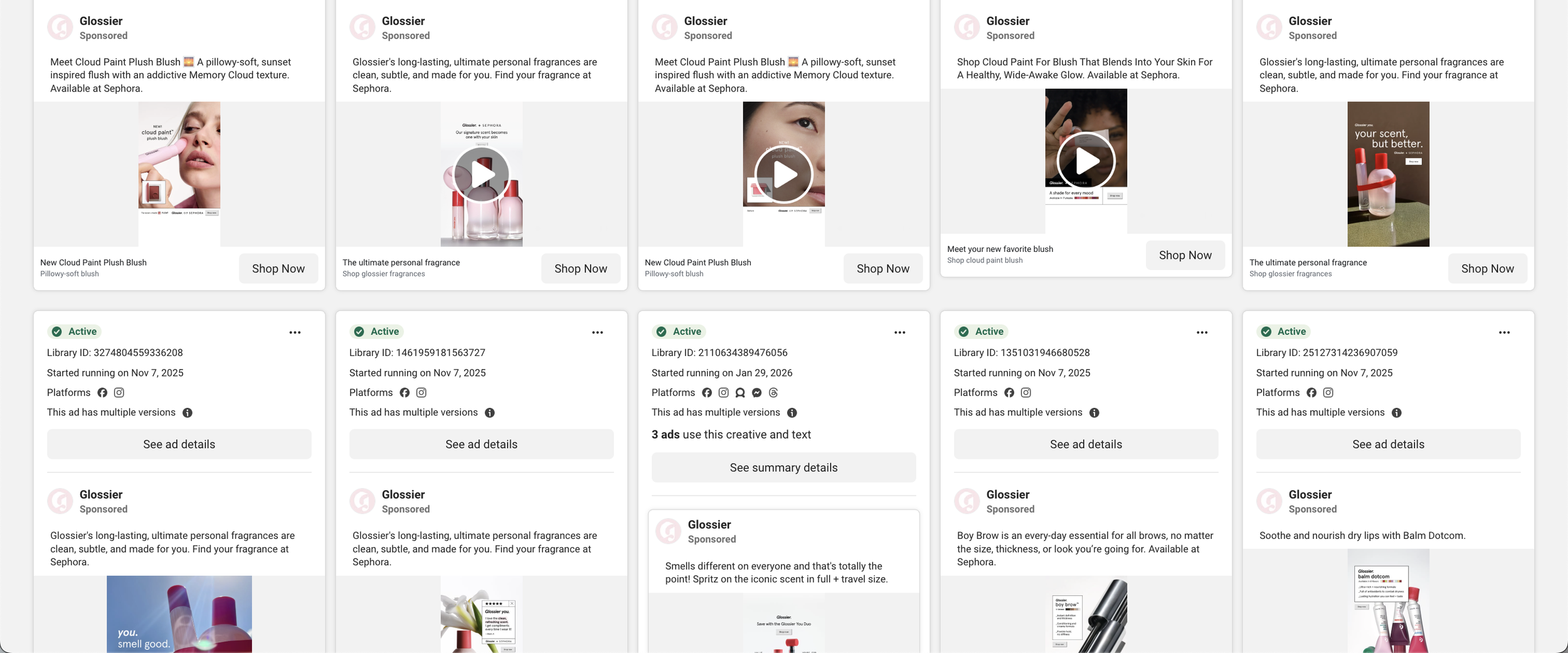 Glossier Paid Social Ad Media Audit