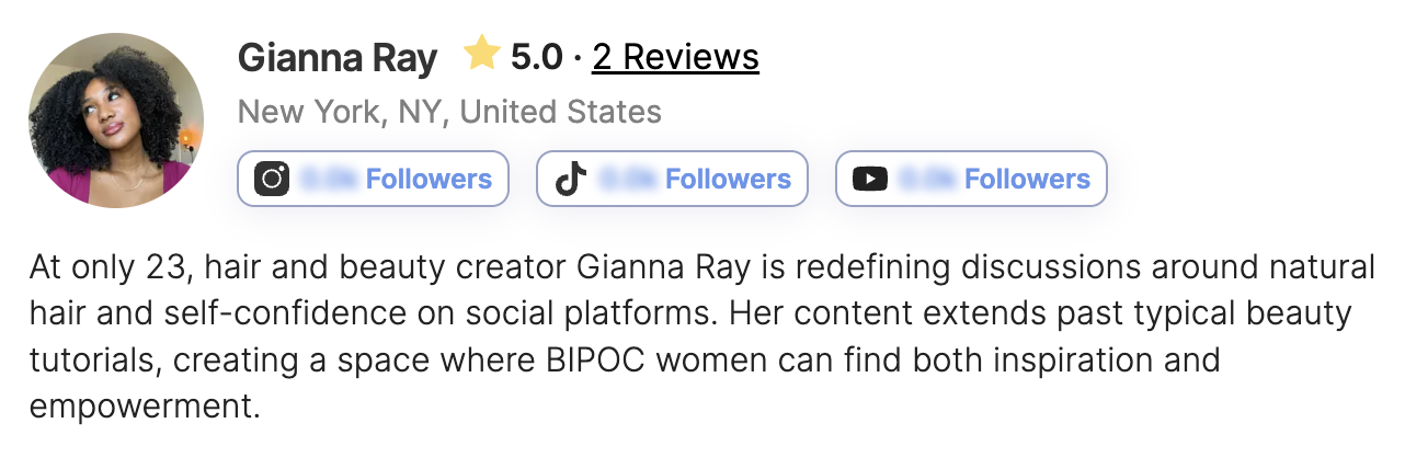 Gianna’s Collabstr Profile