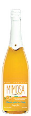 Bottle of Mimosa sparkling wine with orange juice label