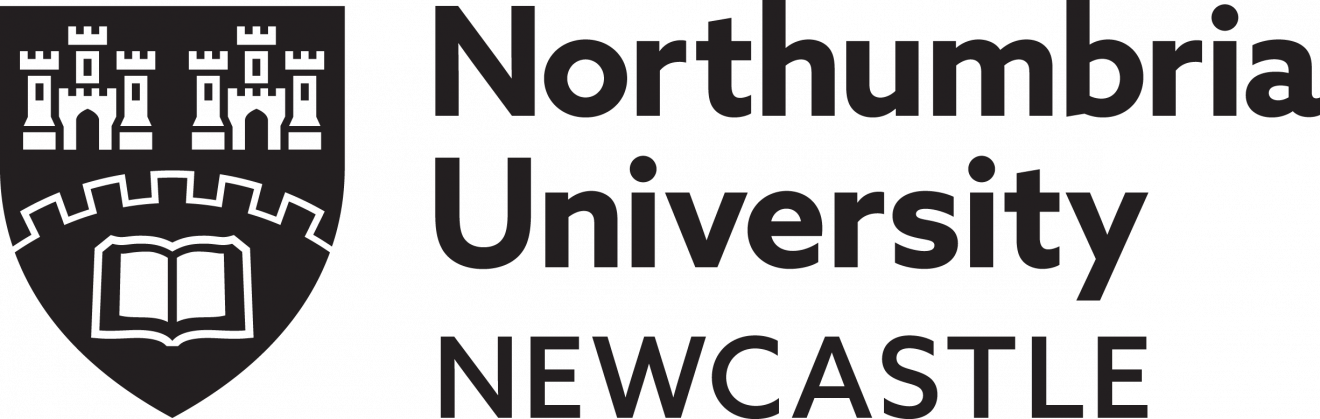 Logo of Northumbria University Newcastle featuring a shield with an open book, the words 'Northumbria University Newcastle' next to it.