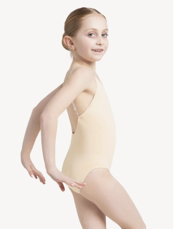 3532C - Nude Camisole Leotard w- Clear Transition Straps Kids.jpg