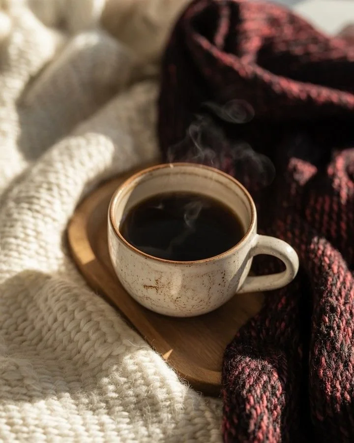 Coffee Mug Set on Cozy Blankets