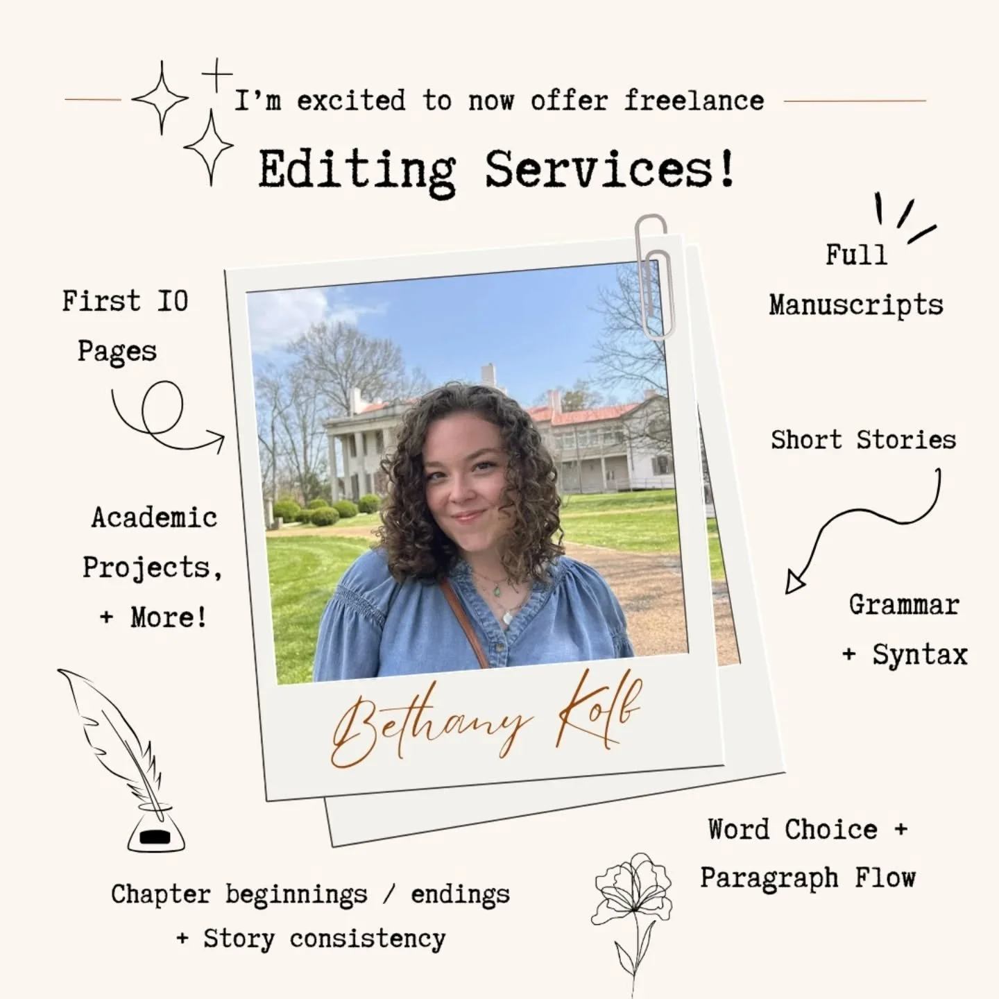 Surprise! 🎉 I'm so excited to now offer freelance editing services! 🥳

This work has been a dream of mine for YEARS. With my educational / writing experience and genuine enjoyment of line editing, this service is all FOR writers BY a fellow writer.