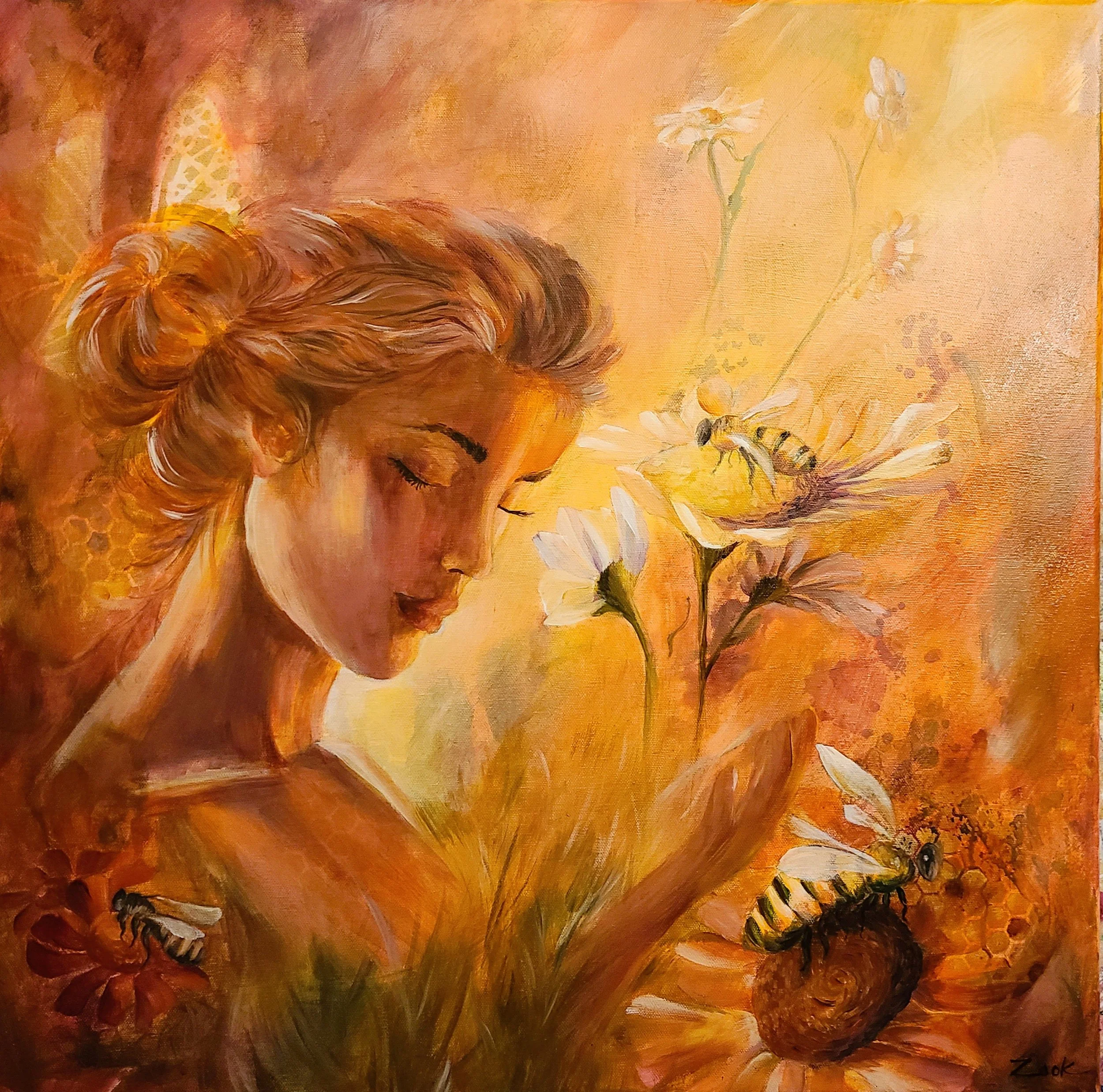 Kimberlyzook_BumblebeeGoddess_OilAcrylicInk_25x25_$1000.jpg