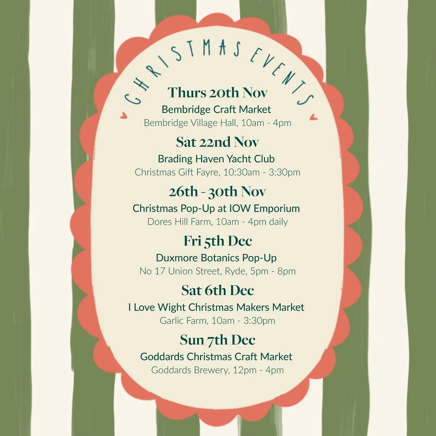 Here it is! My list of Christmas Events. I&rsquo;ve tried to do a variety of markets and pop ups at various times so there should be something to suit everyone 😊

I&rsquo;ll be taking my full range to each event, including lots of Christmas cards, w