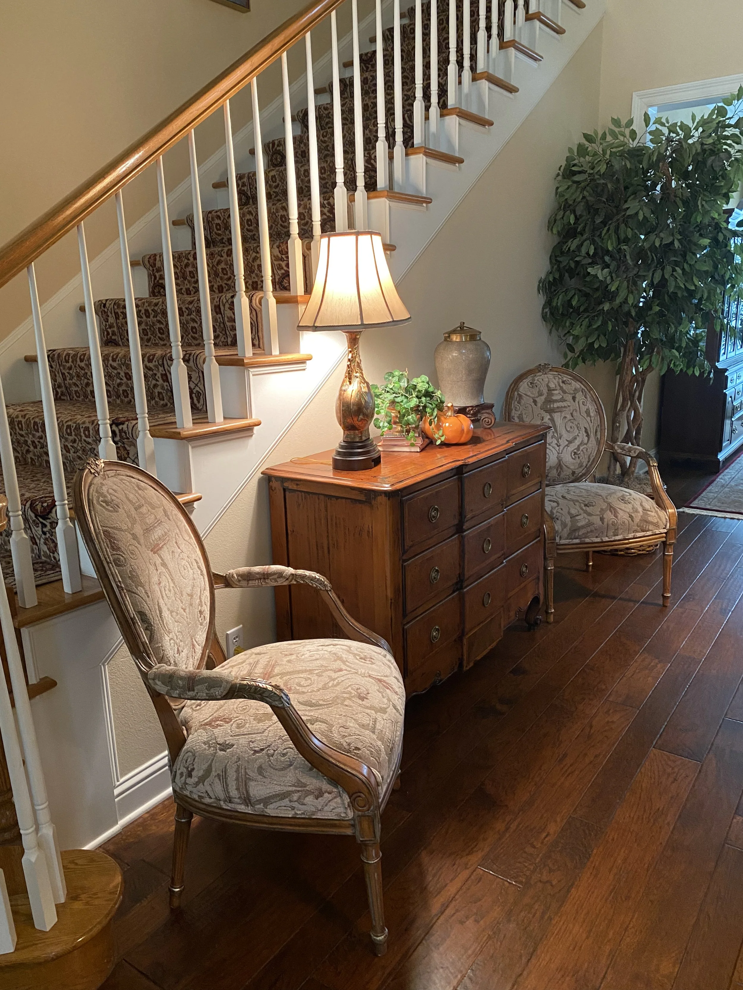 Before: amazing chairs, outdated fabric.