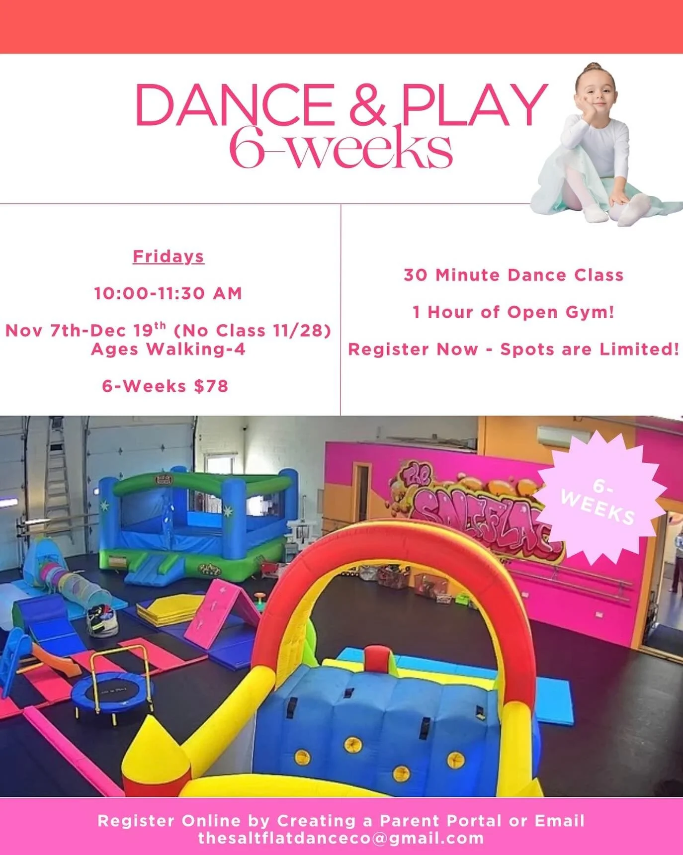 🩰 Registration is Open! ☕

As the colder months roll in, keep your kids moving, laughing, and connecting with friends through dance + play!

Our next 6-week session runs November 7 &ndash; December 19 (no class on November 28).

✨ What&rsquo;s inclu