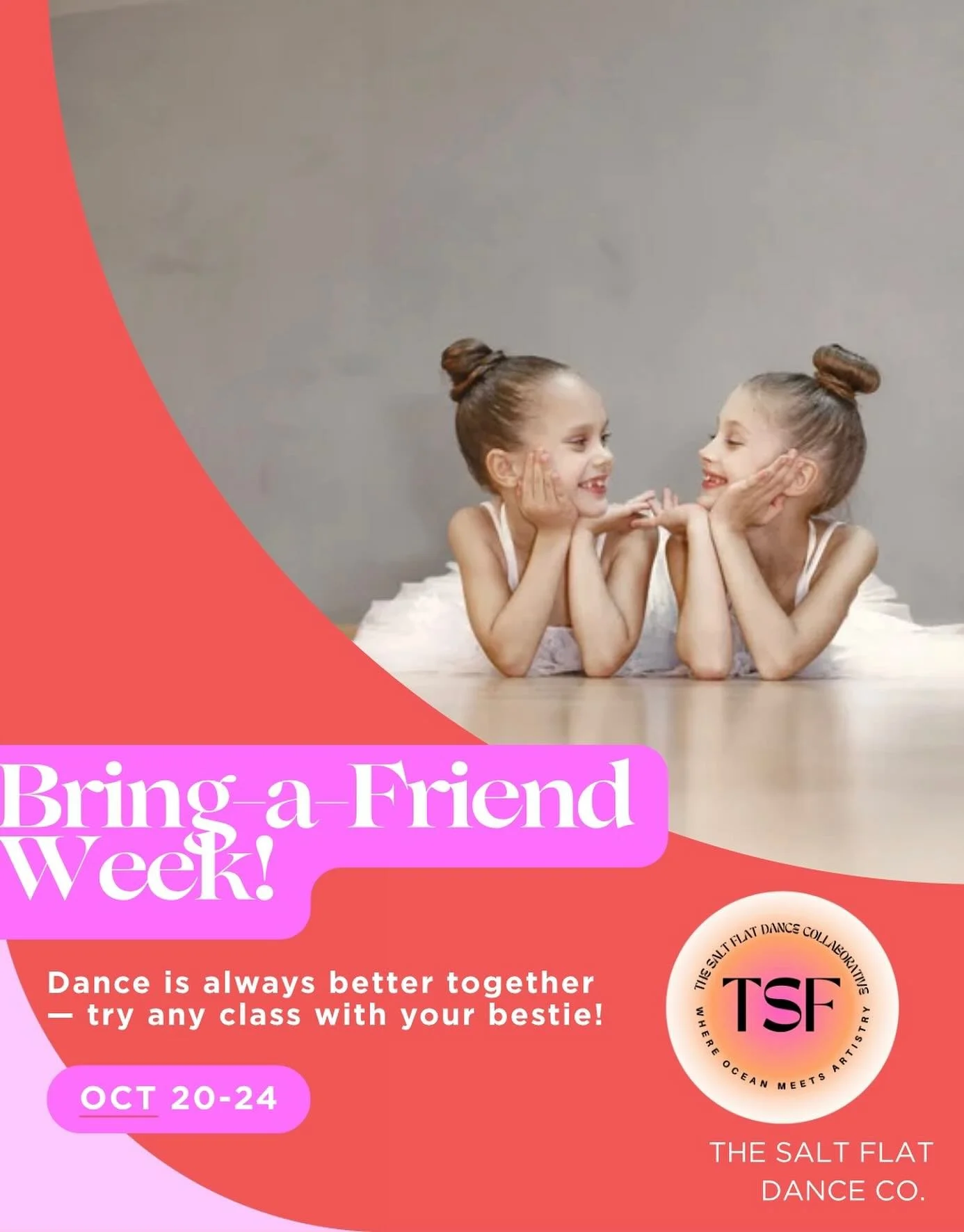 Grab your bestie (or the whole crew) &mdash; it&rsquo;s time to dance! 💃🕺
Next week, you and your friends can try any of our classes together &mdash; the more, the merrier! Just fill out the Google form, show up, and get ready for the most fun you&