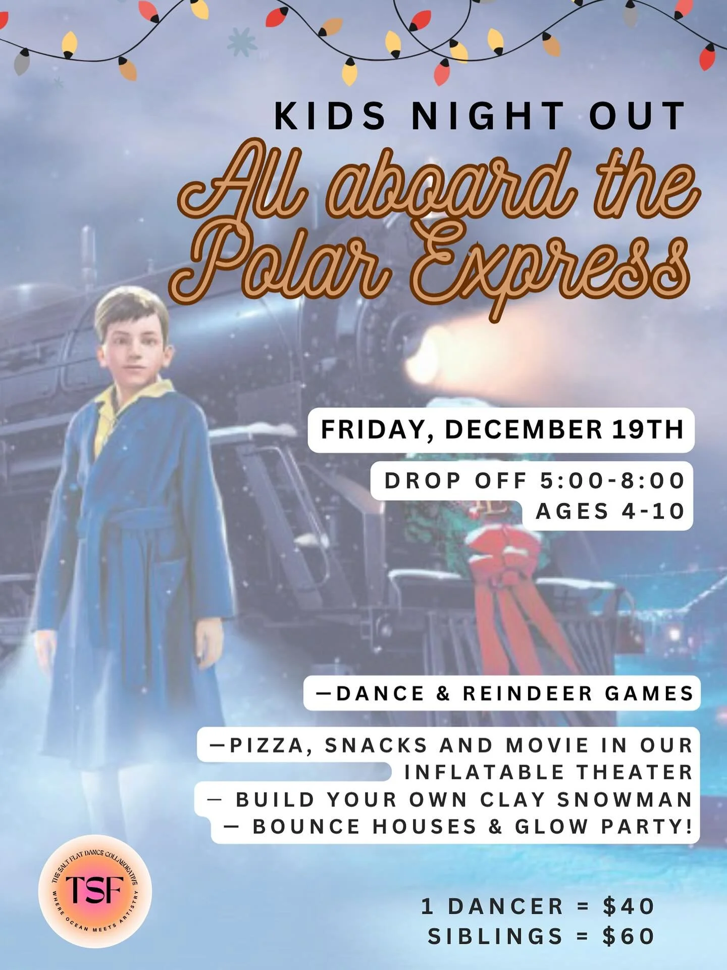 All aboard for another Kids Night Out! 🚂✨ We&rsquo;re getting on board the Polar Express for an evening full of holiday fun! Kids will play Reindeer Games, tackle a Winter Obstacle Course, build their own snowman, enjoy a Glow Party, and cozy up to 
