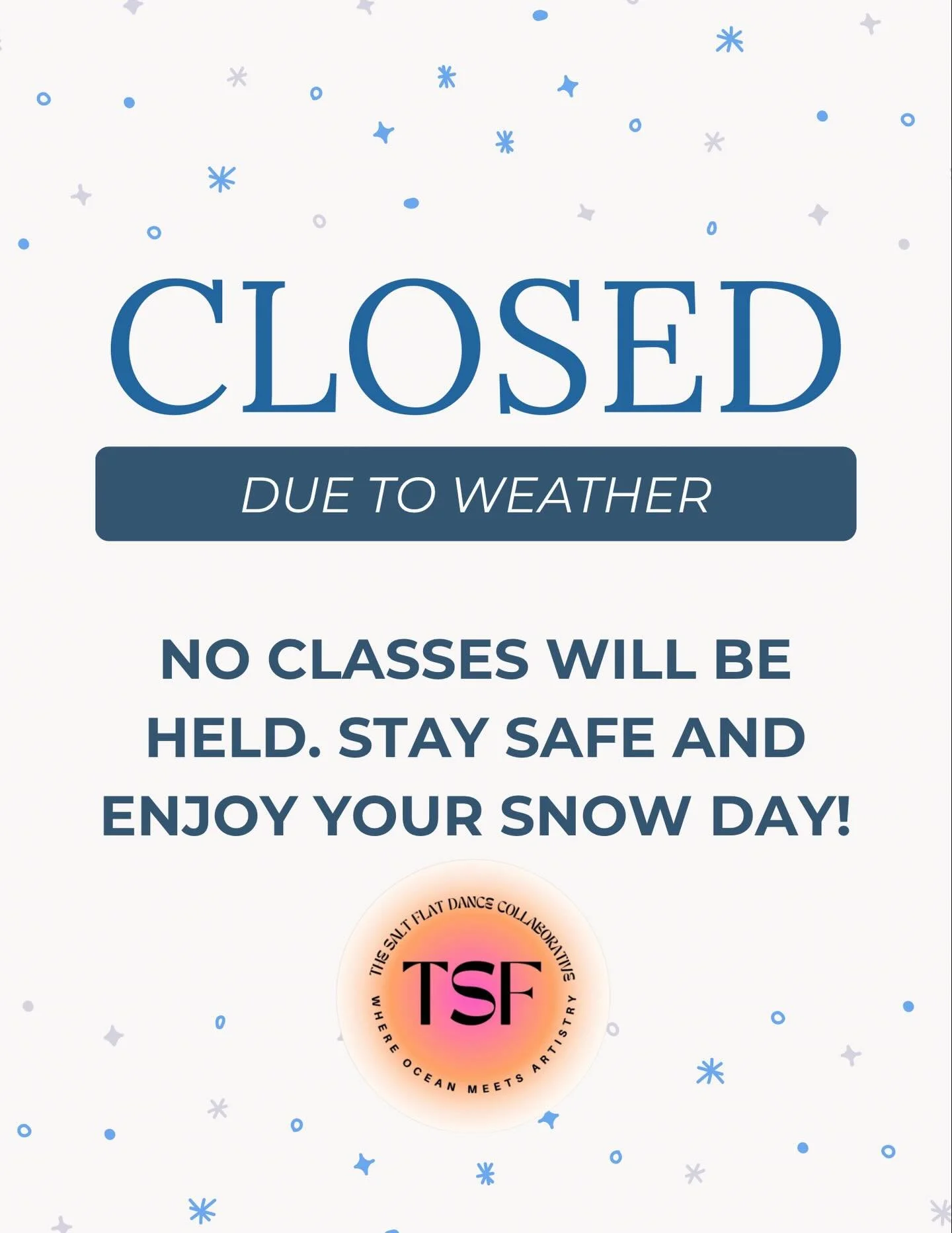 Winter has other plans for us today. The studio is closed on 2/23 because of snow. Wishing everyone a safe and warm snow day! ❄️