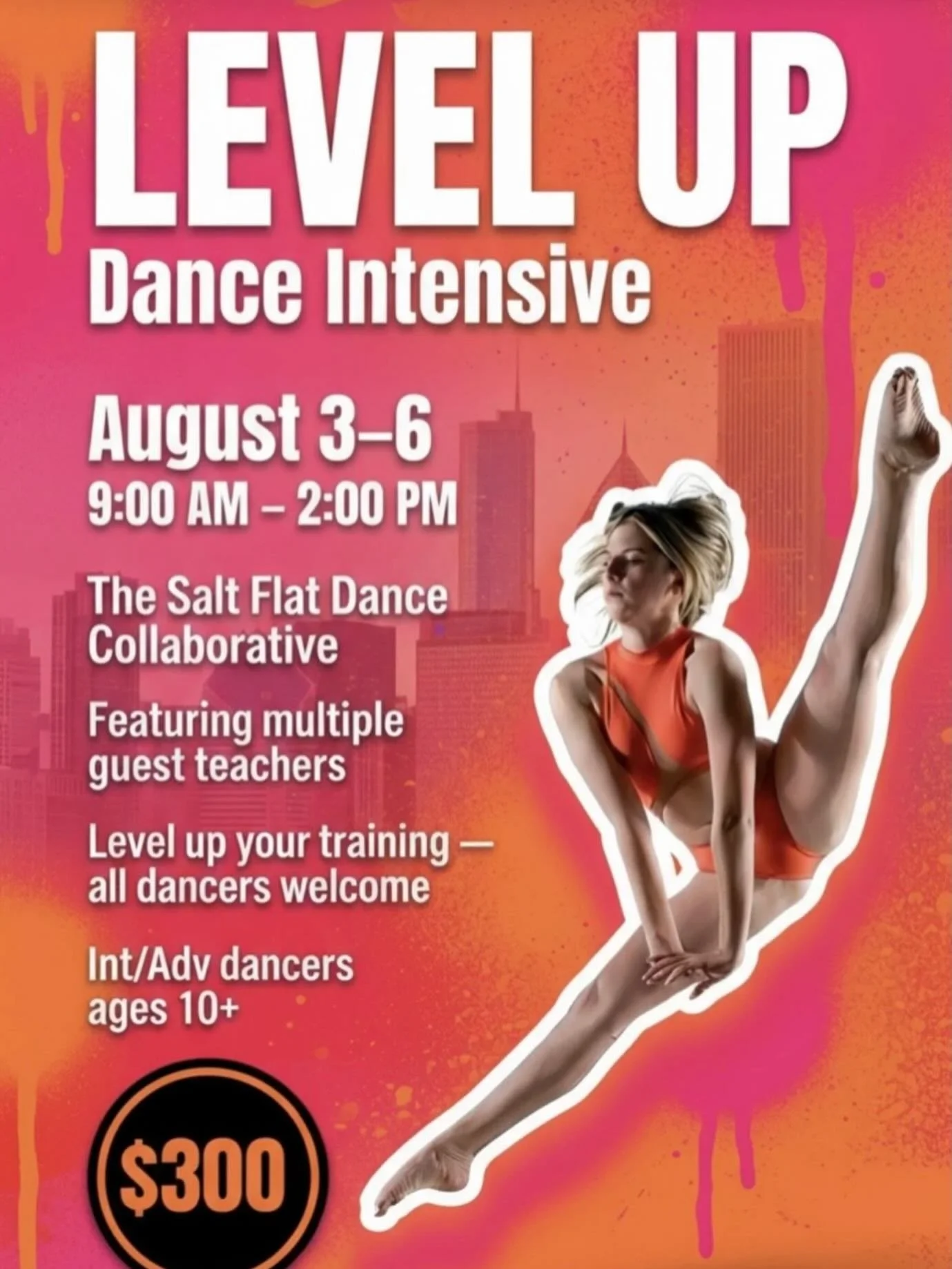 Registration is OPEN 🚨✨

Ready to level up? Our annual Level Up Intensive is back and bigger than ever. Train with incredible guest teachers, explore new styles, and push your limits alongside dancers who are just as hungry to grow.

🔥 Intermediate
