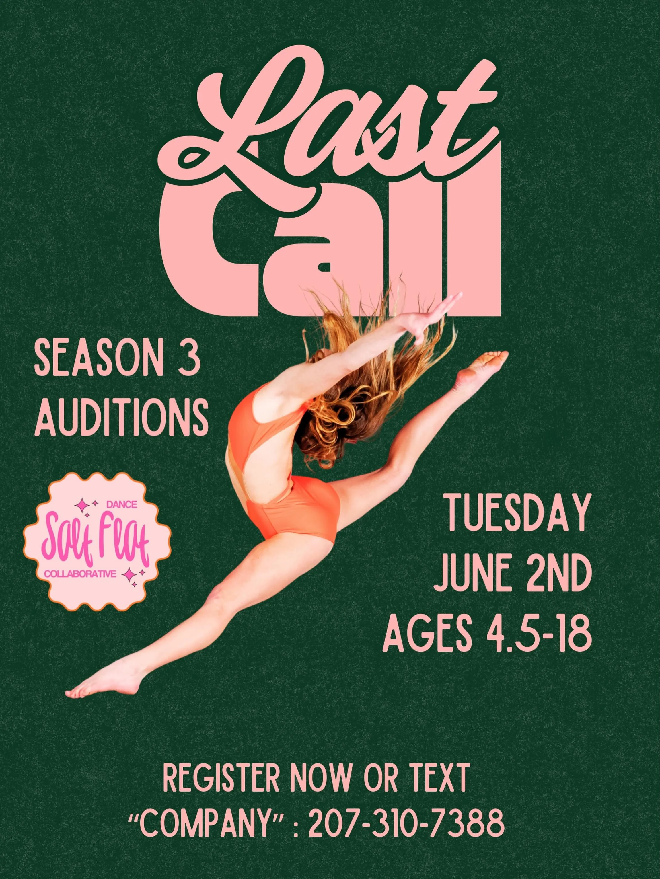 Ready for big energy and serious growth? 💫 Salt Flat Season 3 Auditions are happening Tuesday, June 2nd for ages 4.5/18&mdash;and we can&rsquo;t wait to see your dancer shine! ✨🎶

This is the perfect chance to join our studio family, build confiden