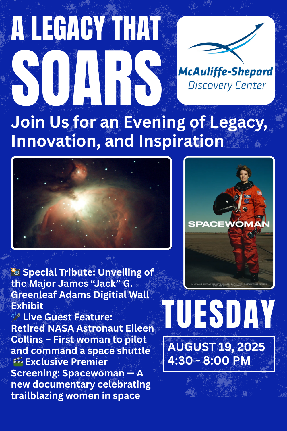 Spacewoman Documentary Premier with former NASA Astronaut Eileen Collins (COLONEL, USAF, RET.)&nbsp;