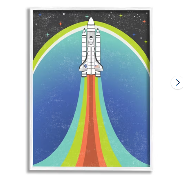 Stupell Industries Rocket Ship Taking Off Outer Space Striped Pattern Framed Wall Art, 16 x 20, Design by Caroline Alfreds