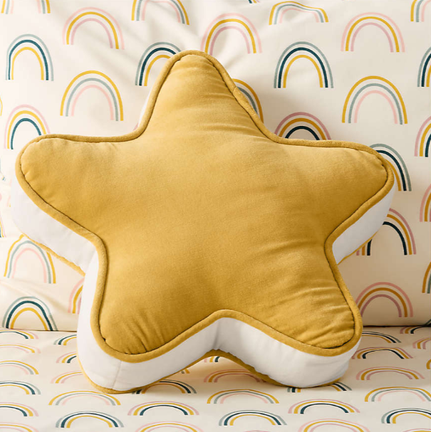 Harriet Custard Yellow Velvet Kids Star Shaped Throw Pillow
