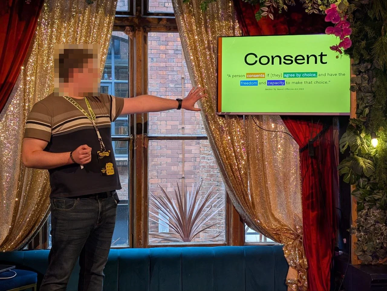 A picture of a Consent For All facilitator giving a consent workshop.