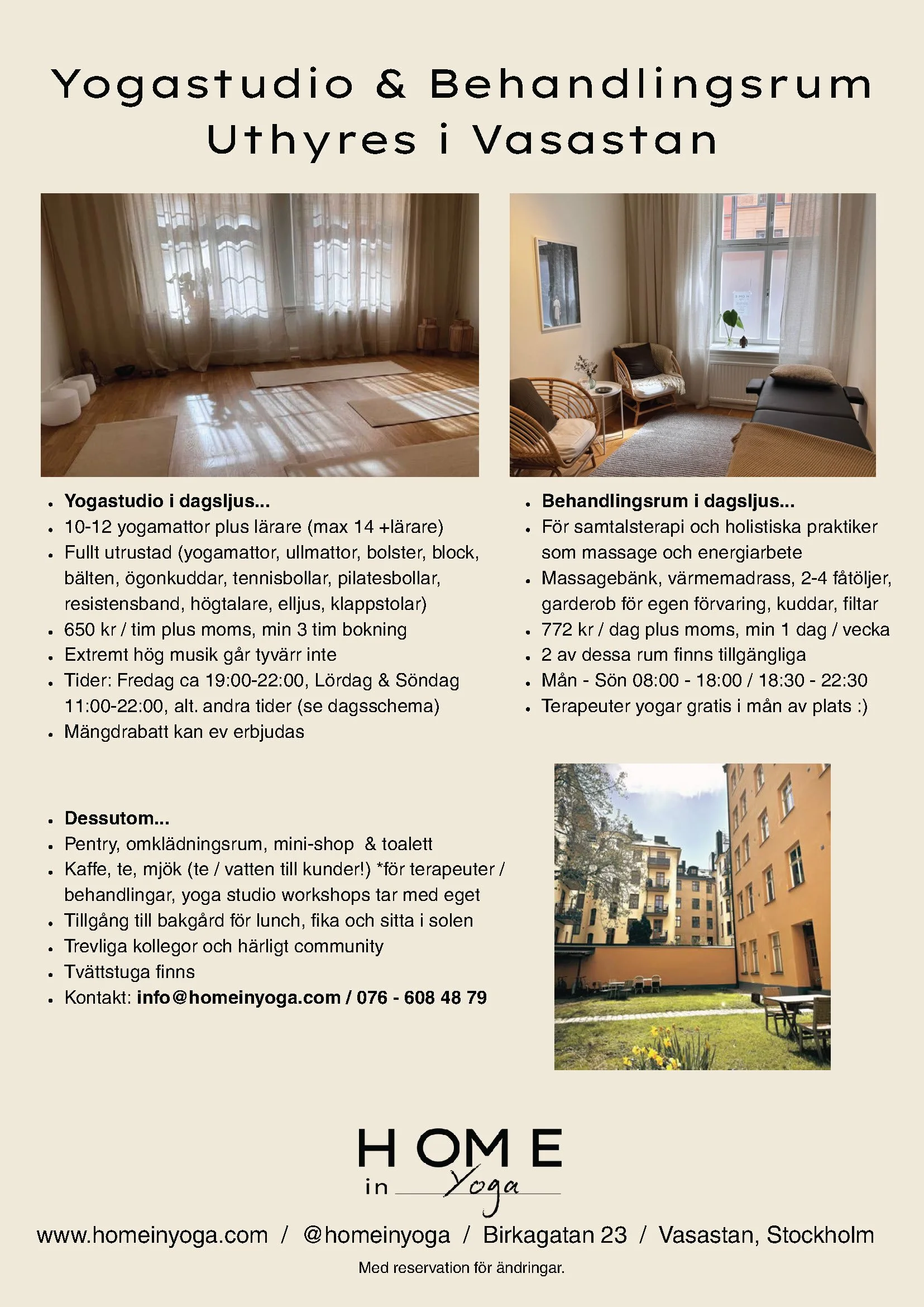 Rent our Stockholm Yoga Studio &amp; Treatment Rooms - forWorkshops, Courses and Events