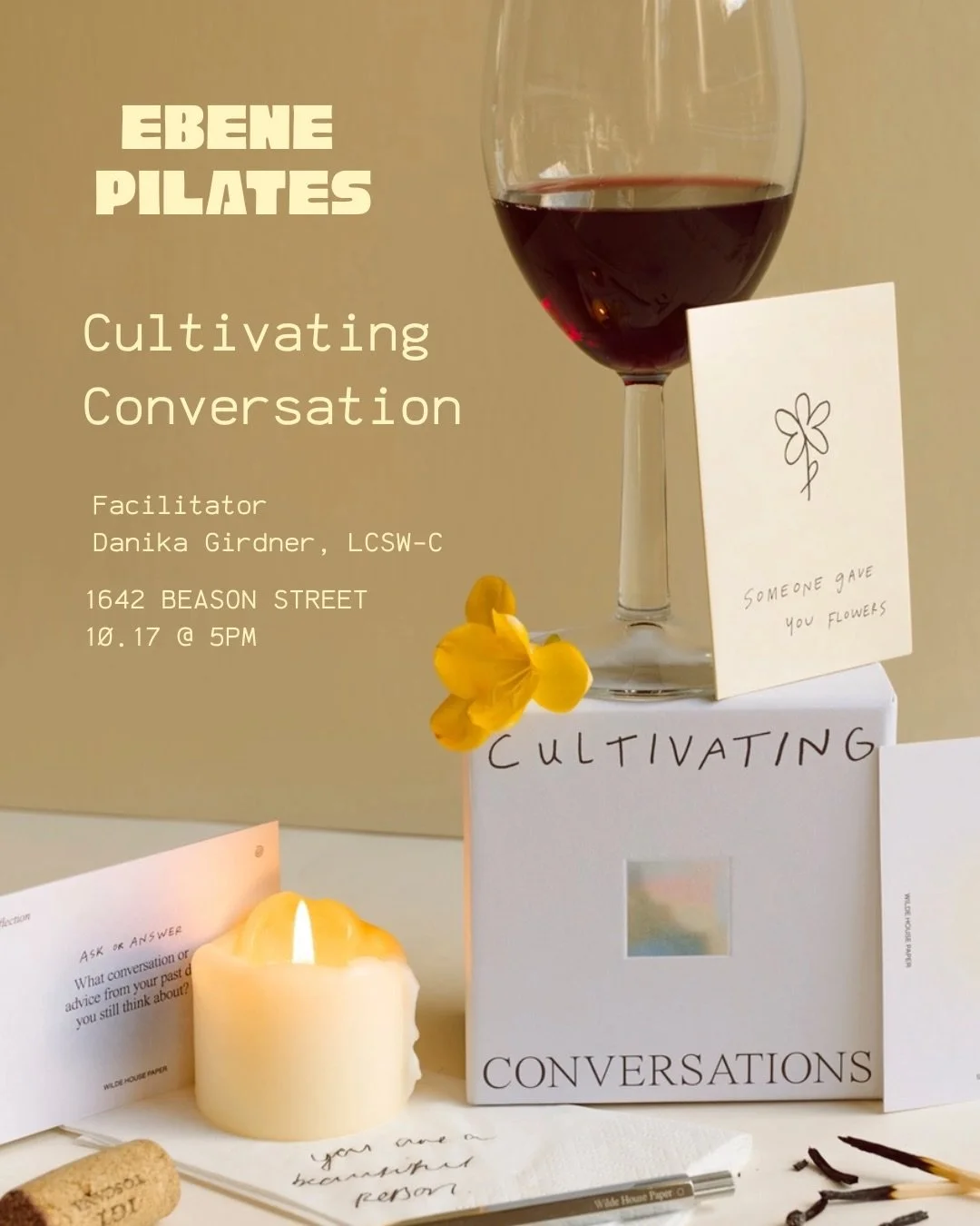 An intimate evening for 20 guests centered around community, vulnerability, and meaningful connection. Inspired by the Cultivating Conversations card game, the evening is designed to move beyond surface-level small talk and create space for honest co